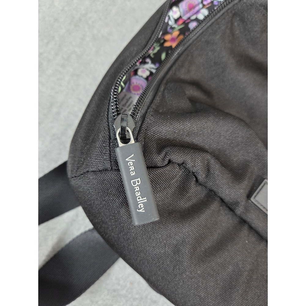 Vera Bradley Black Nylon Canvas Sling Backpack w/Padding Multi Floral Lined - Picture 10 of 10